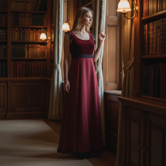 Vintage Burgundy Velvet Lace Trim Slip Dress Size 8 (Fits US 6) - Picture 2 of 8